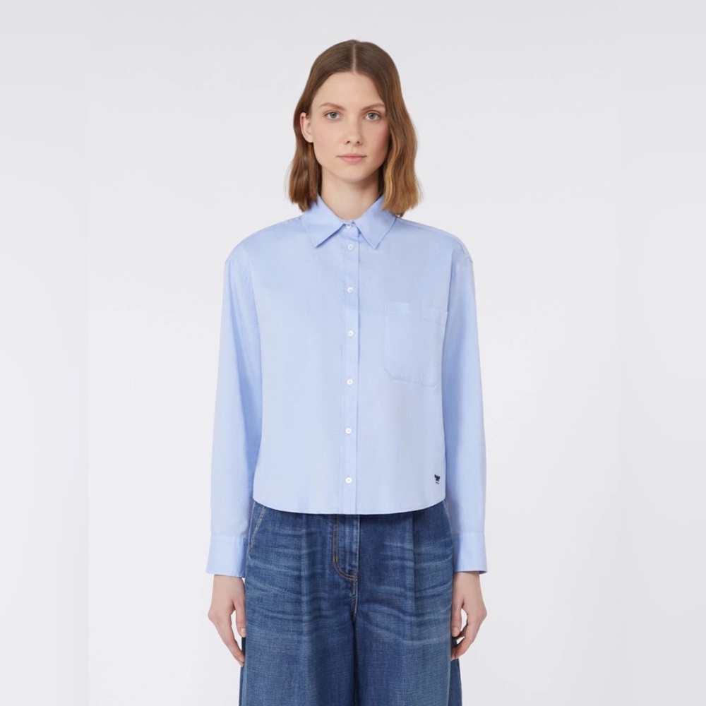 Max Mara Weekend COTTON OXFORD SHIRT LIGHT BLUE Long Sleeve Button Down Small